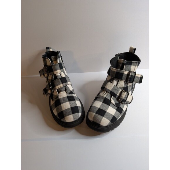 SO Fettuccine Women's Ankle Boot Black and White Buffalo Check Pattern Size 9M - Picture 2 of 16